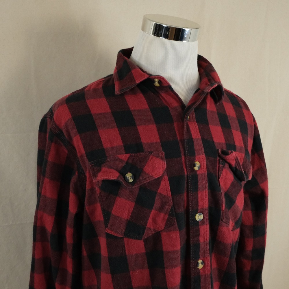 Eddie Bauer Workwear Medium Foreman Fit Flannel Shirt Red Black Buffalo Plaid